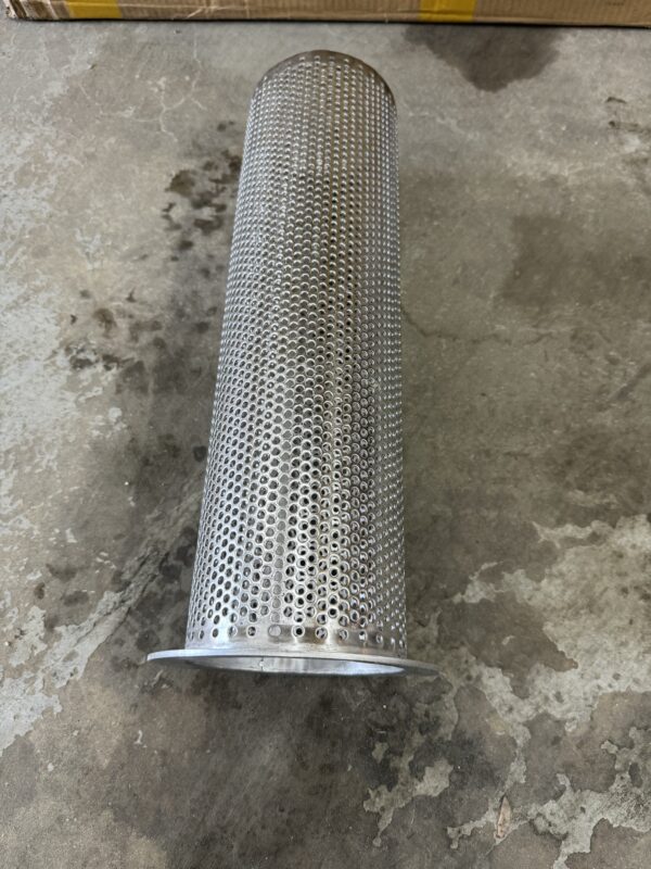 Silver perforated cylindrical filter.