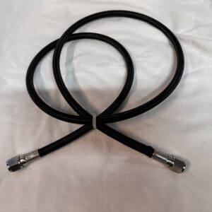 Black braided air hose with fittings.