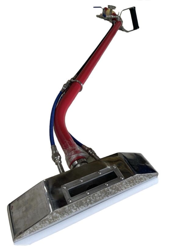 Red and silver floor cleaning tool.