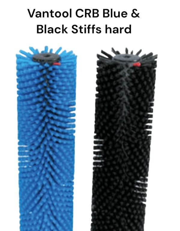 Blue and black hard bristle brushes.