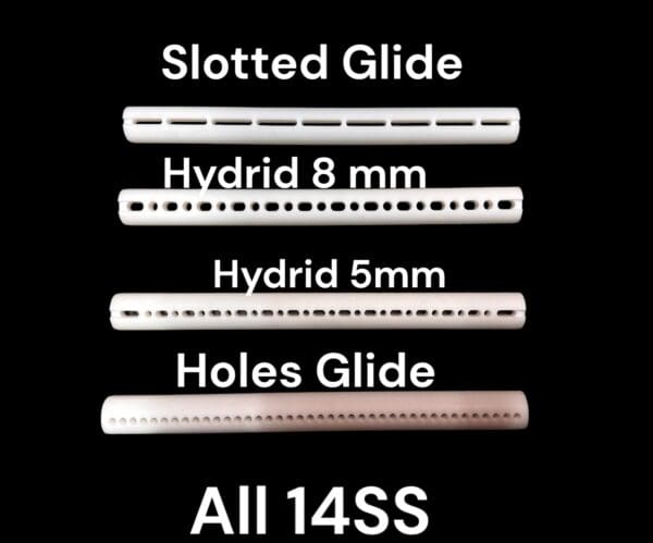 Four stainless steel glide rails.