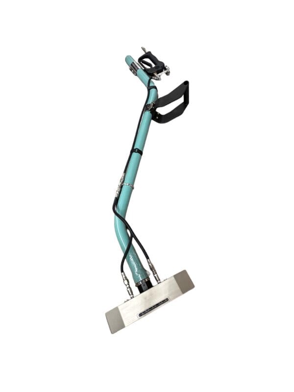 Blue and silver floor cleaning tool.