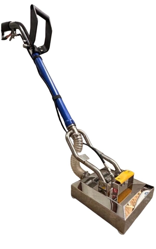 Blue and silver floor cleaning machine.