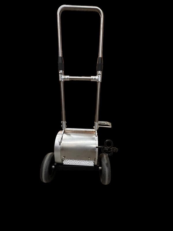 Silver wheeled machine with handle