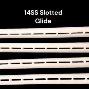 Four white slotted glide rods.