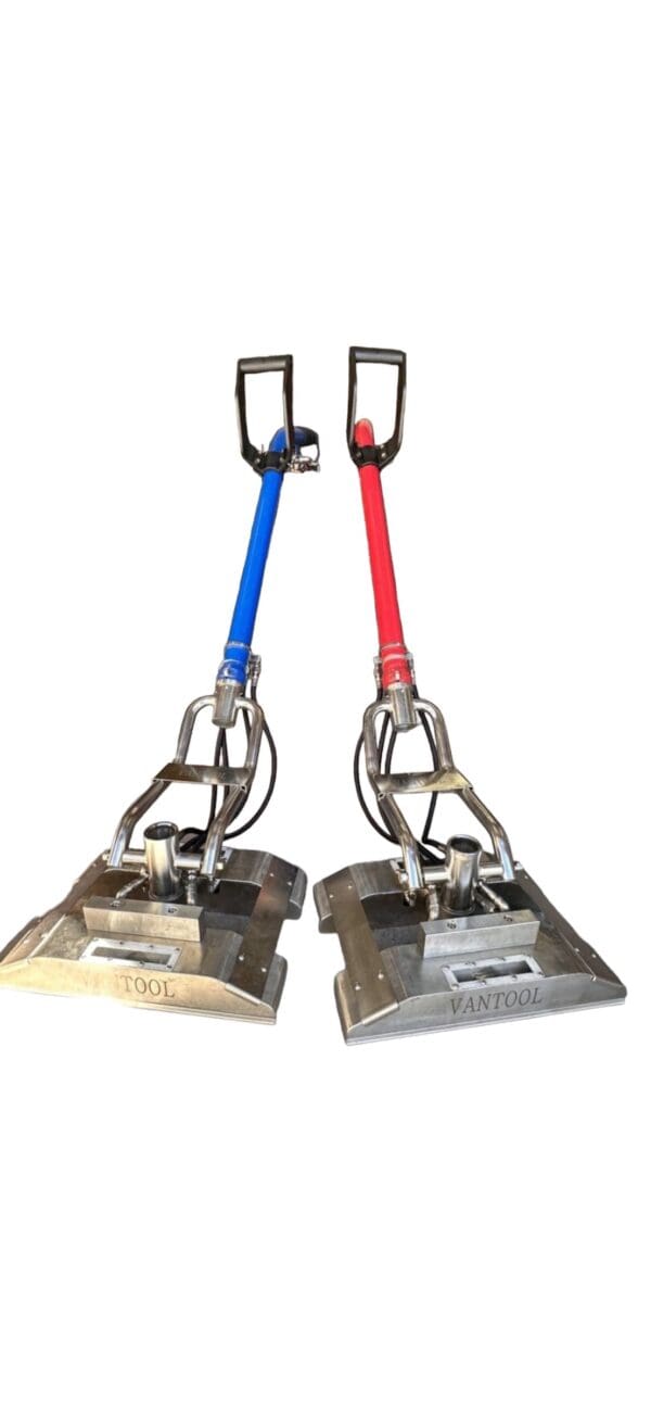 Two metal tools with blue and red handles.