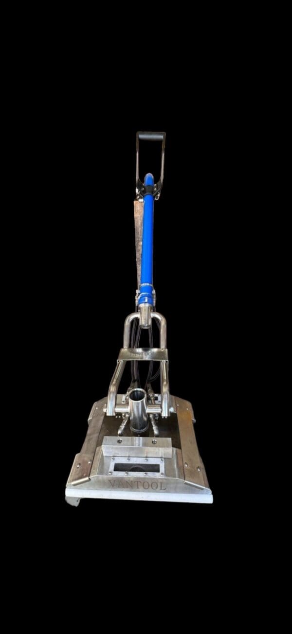 Silver and blue industrial vacuum cleaner.