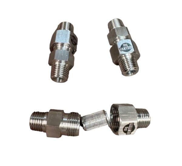 Silver metal plumbing filter fittings.