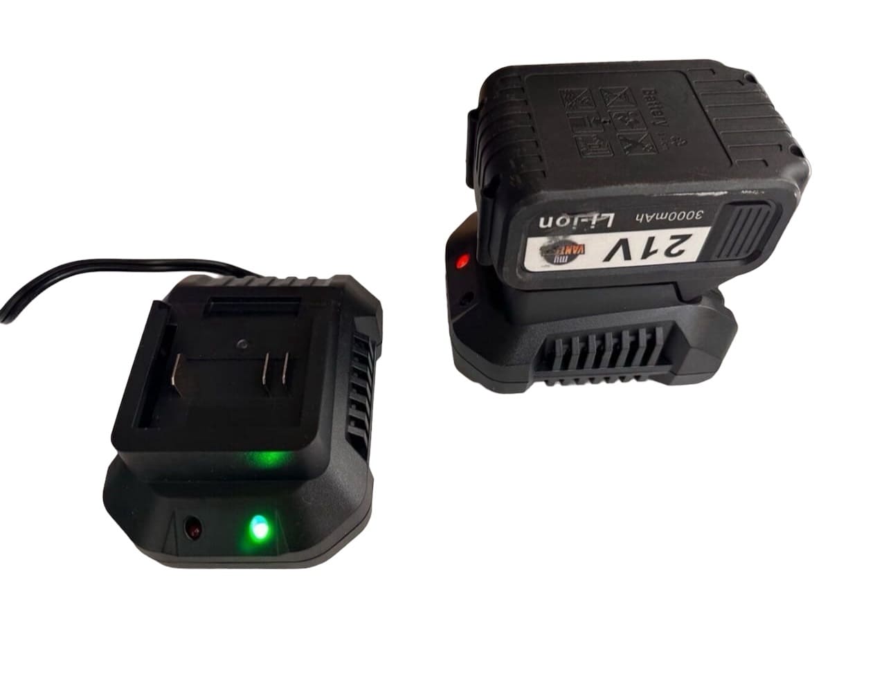 Black battery charger and charging battery.