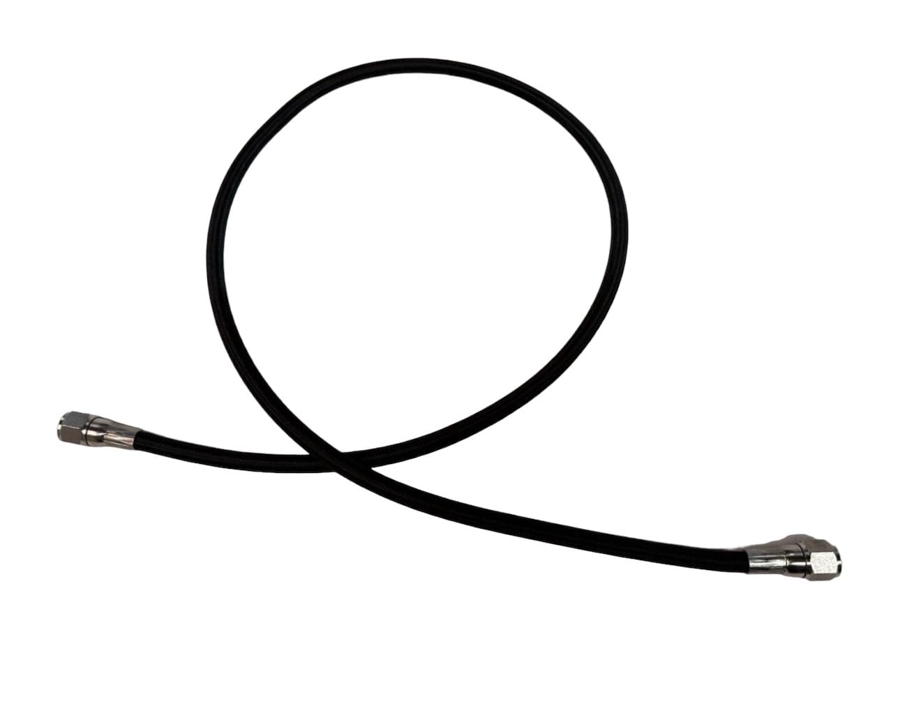 Black coiled hose with metal connectors.