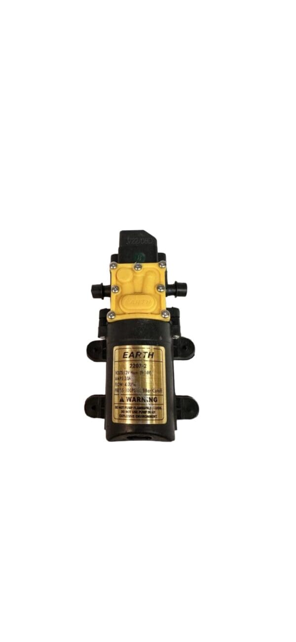 Black and yellow electric water pump.