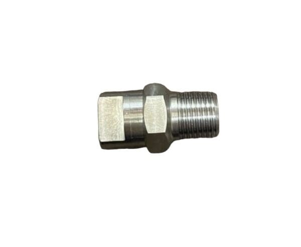 Stainless steel threaded pipe fitting.