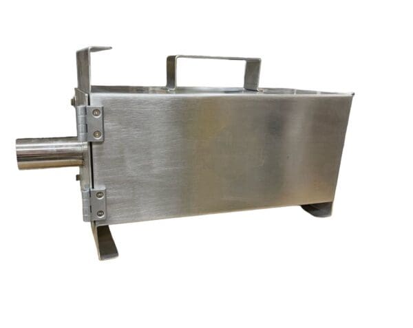 Stainless steel industrial box with handle.