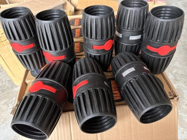 Black and red plastic connectors.