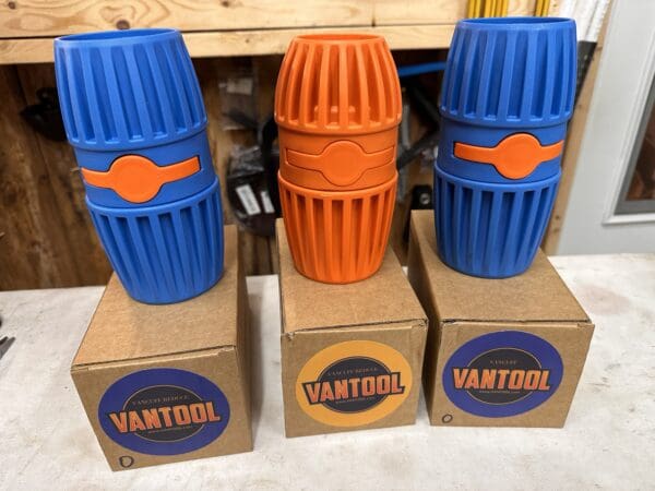 Three blue and orange Vantool reducers.