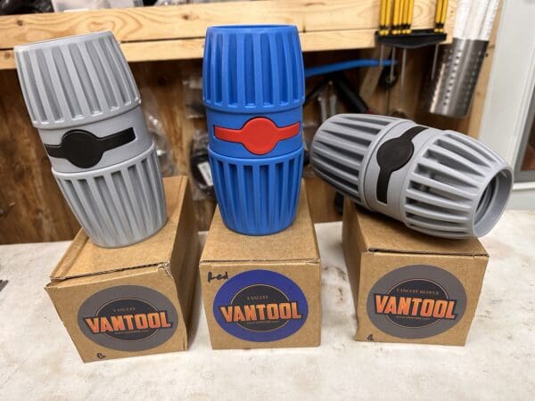 Three Vantool plumbing reducers on boxes.